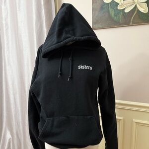Black Cotton Blend Hoodie Sweater with Drawstrings
